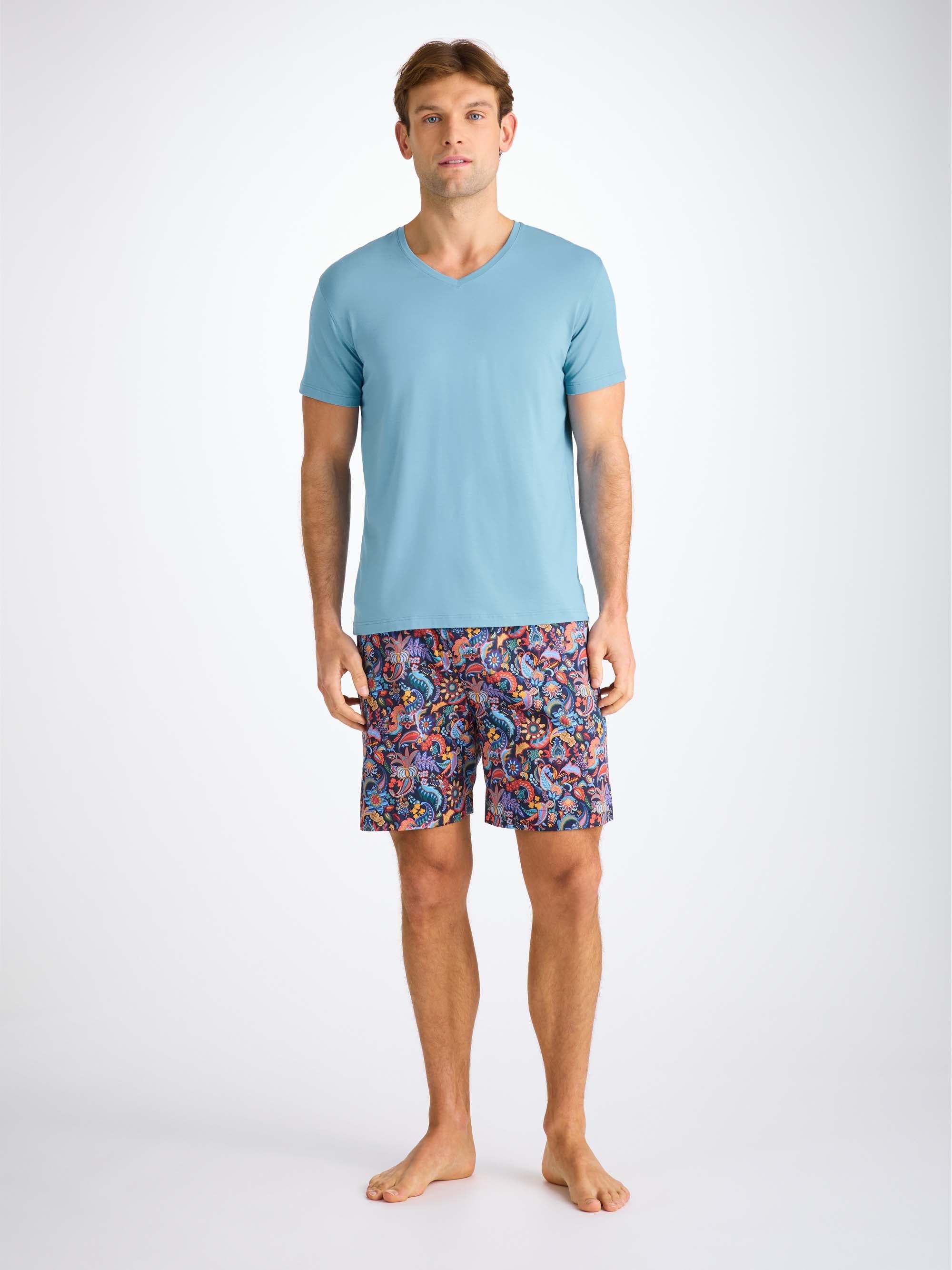 Men's V-Neck T-Shirt Basel Micro Modal Stretch Ocean Blue - 3