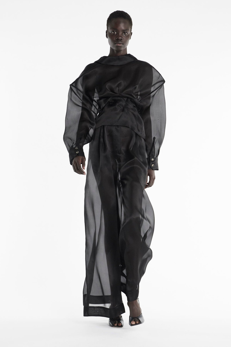 A.W.A.K.E. MODE ORGANZA WIDE LEG PANTS BLACK outlook