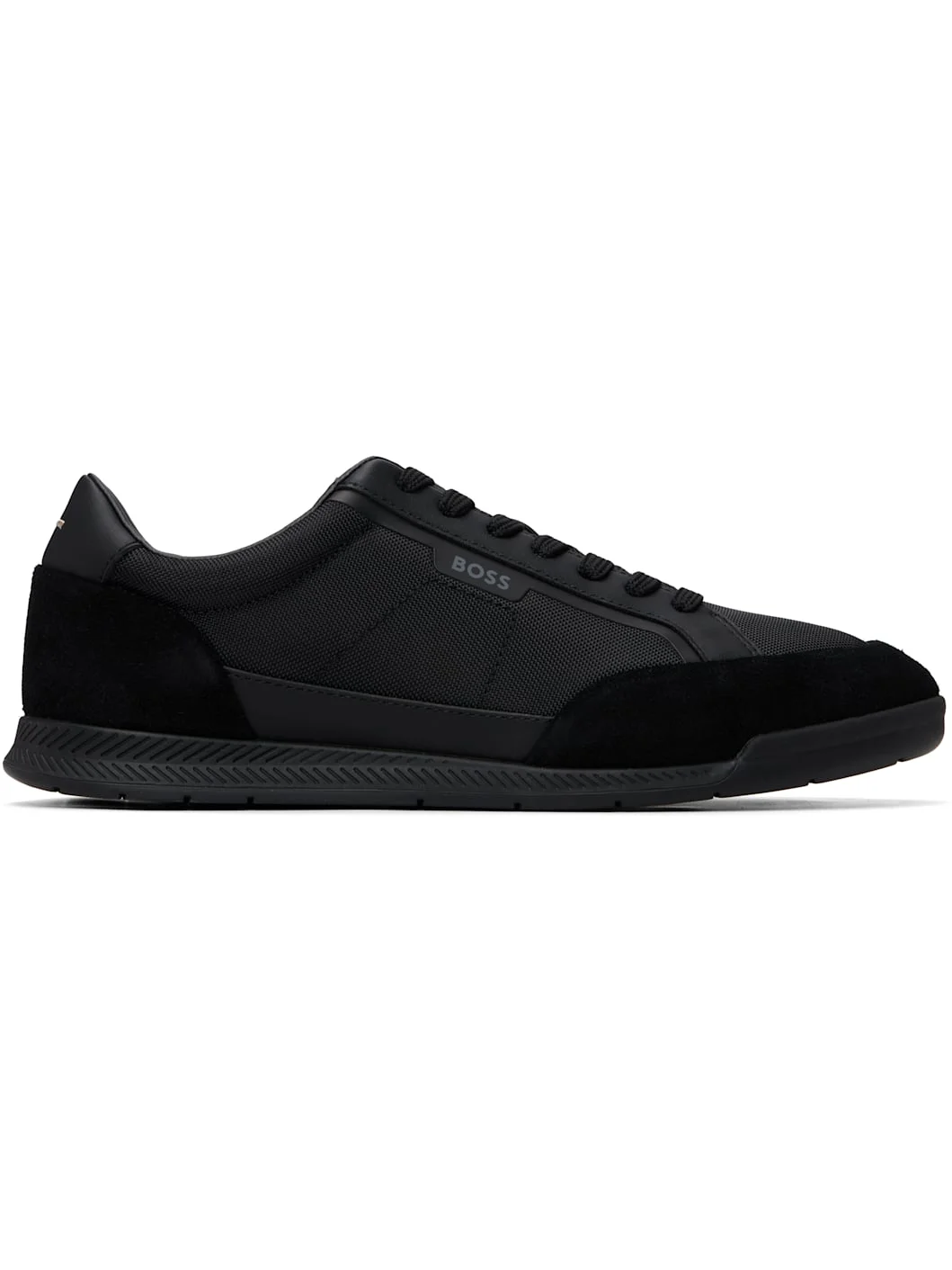 Black Suede-Trim Ribbed Sole Sneakers - 1