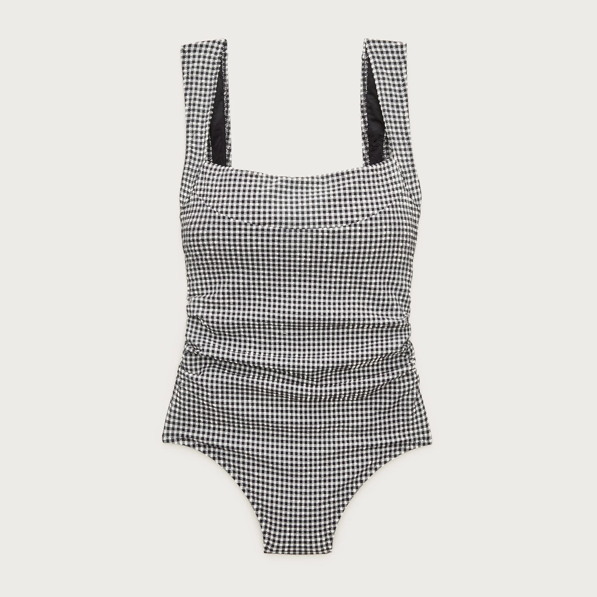 Nia ruched squareneck one-piece in gingham - 1