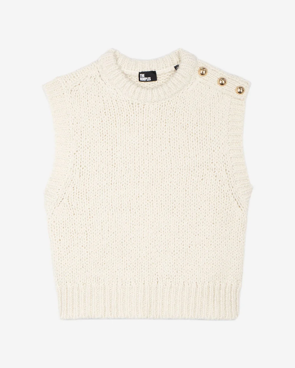 SLEEVELESS WOOL BLEND SWEATER ECRU - 1