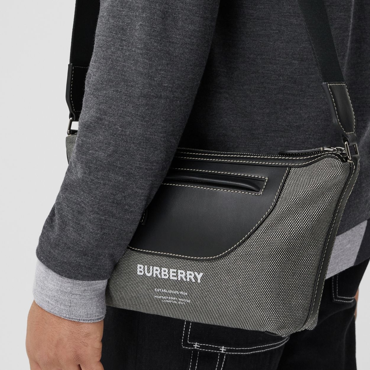 Horseferry Print Canvas and Leather Crossbody Bag - 9