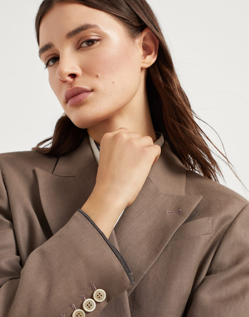 Viscose and linen fluid twill blazer with shiny cuffs 3