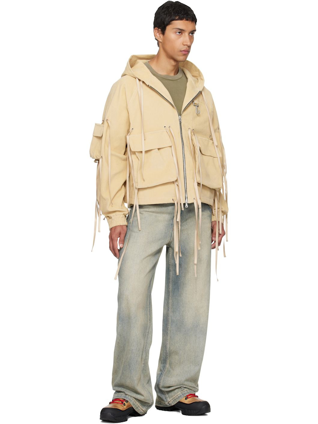 Khaki Corduroy Modular Pocket Hooded Jacket - 4