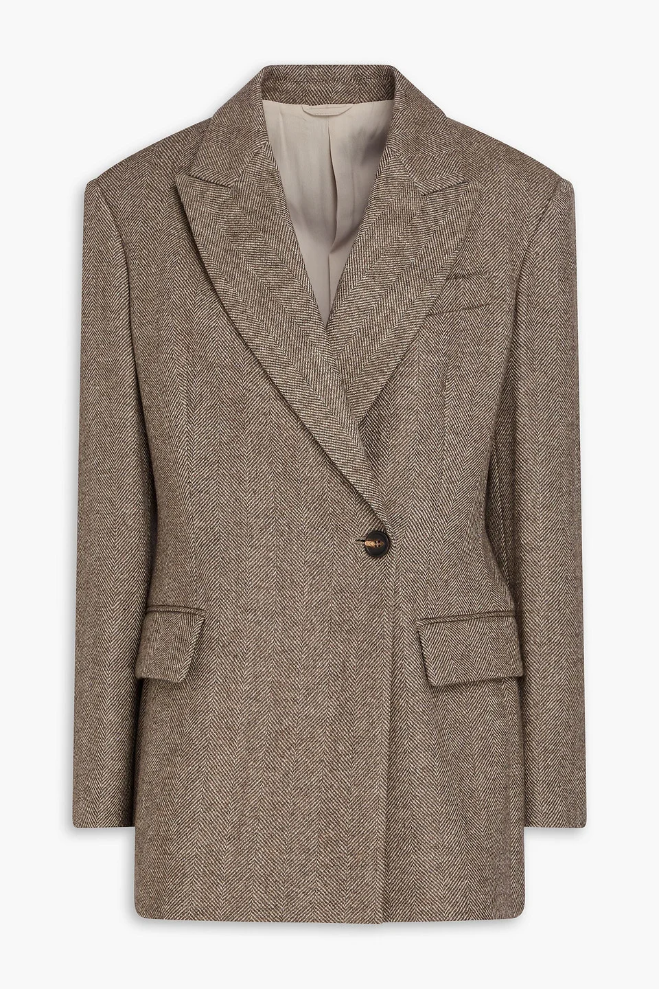Double-breasted herringbone wool-blend felt blazer - 1