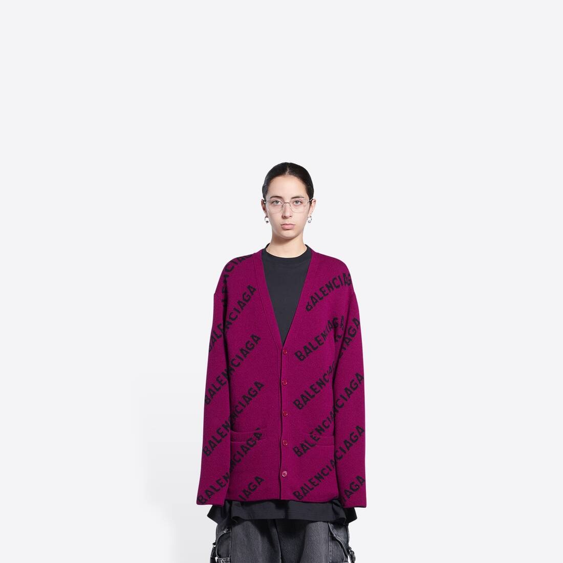 Women's Allover Logo Cardigan in Purple - 1