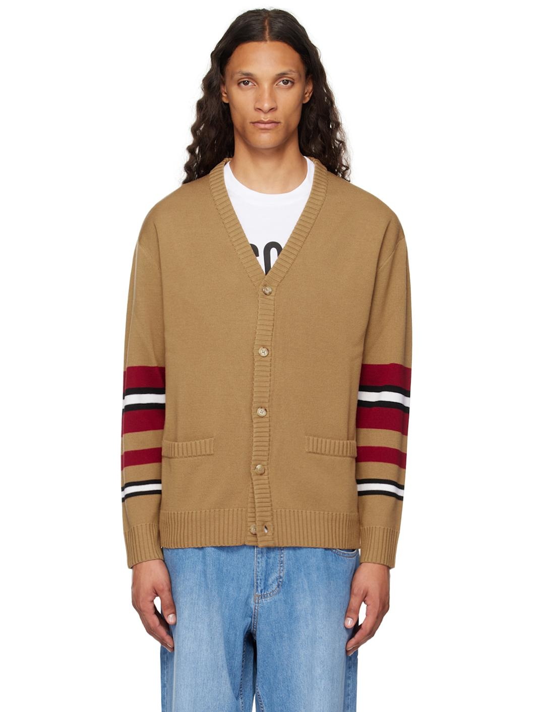 Brown Virgin Wool Striped Cardigan - 1