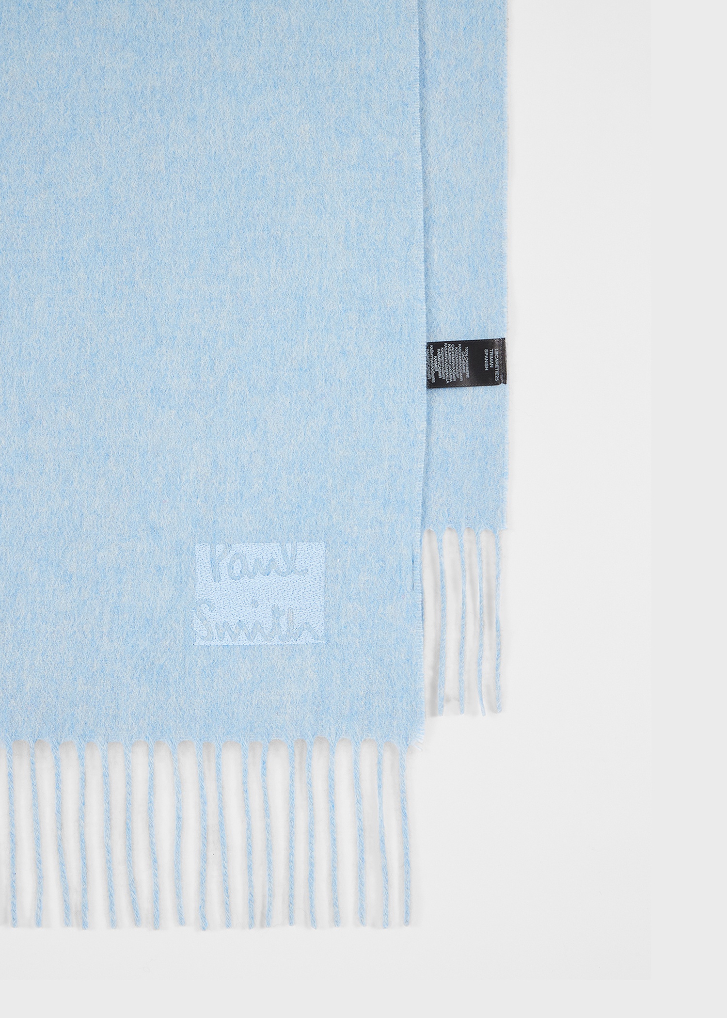 Light Blue Tonal Embroidered Logo Cashmere Scarf - 2