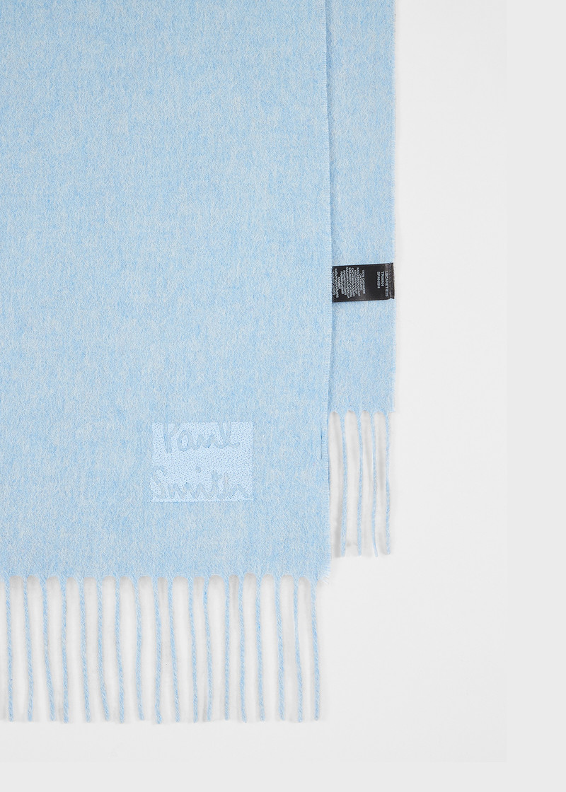 Paul Smith Light Blue Tonal Embroidered Logo Cashmere Scarf outlook