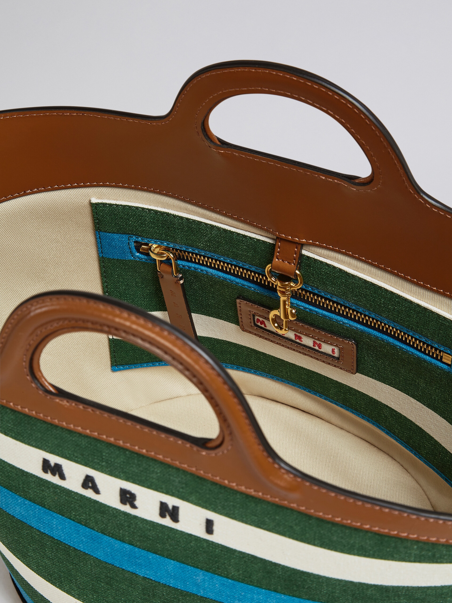 TROPICALIA SMALL BAG IN LEATHER AND STRIPED CANVAS 4