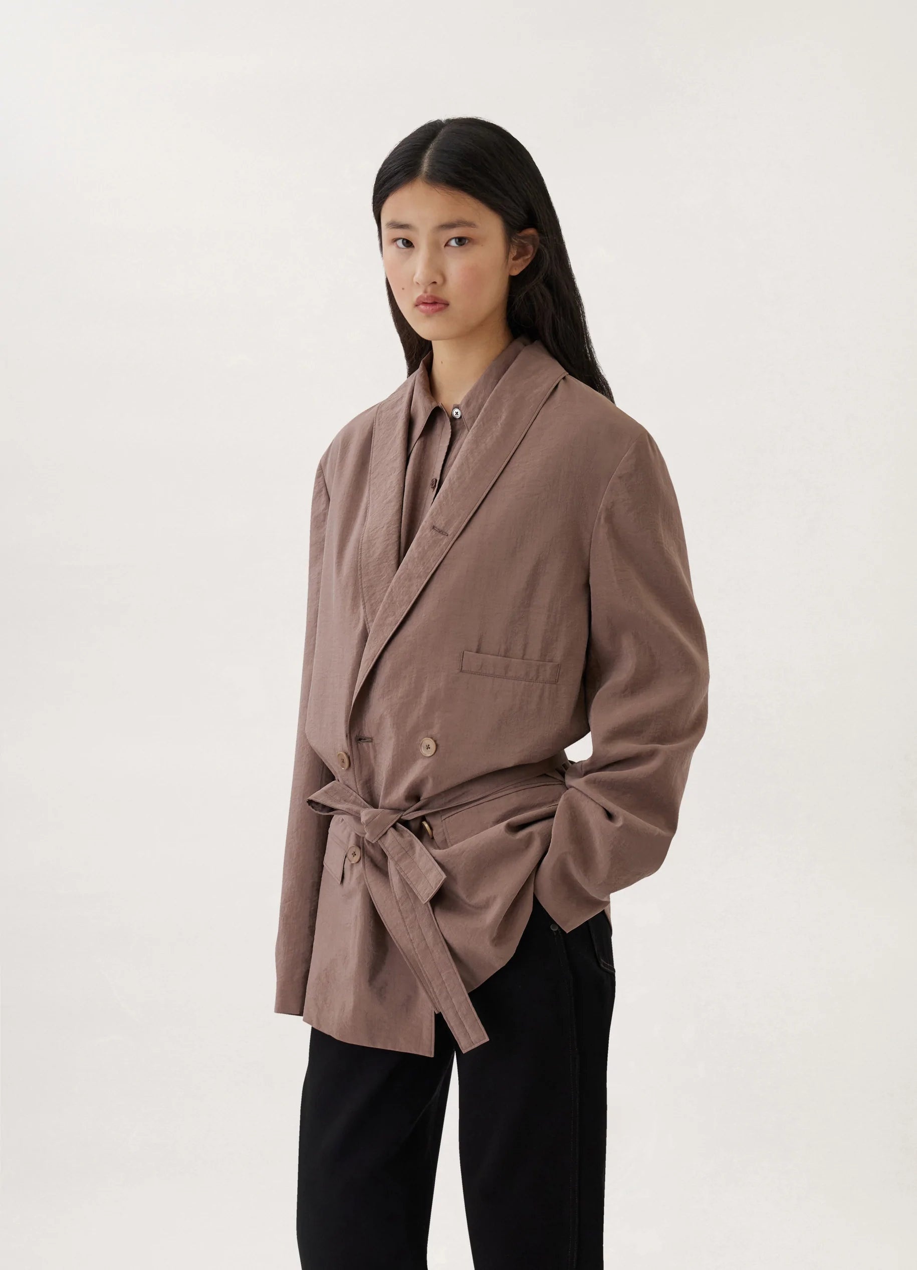 lemaire belted DB jacket iron grey ルメール ファッション ...