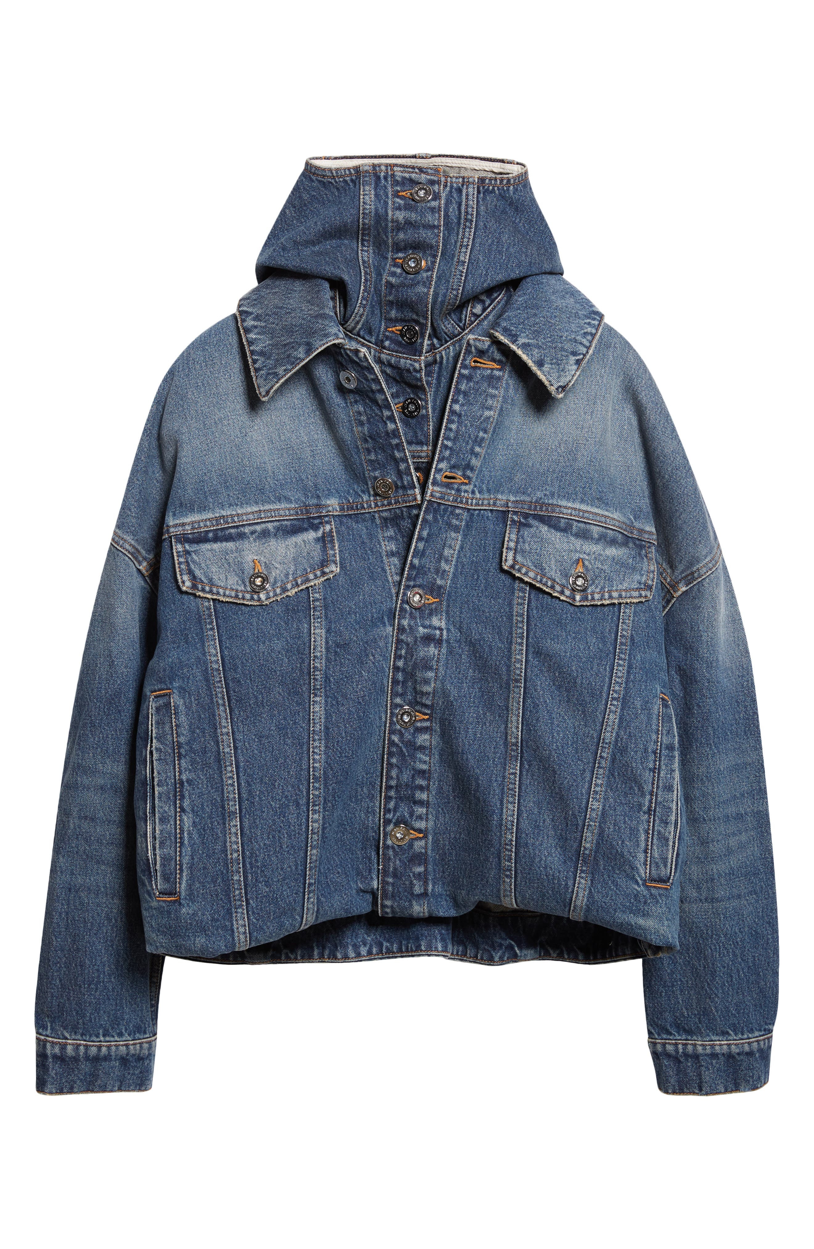 Jean Paul Gaultier Hooded Double Layer Denim Jacket in Vintage Blue at Nordstrom - 8
