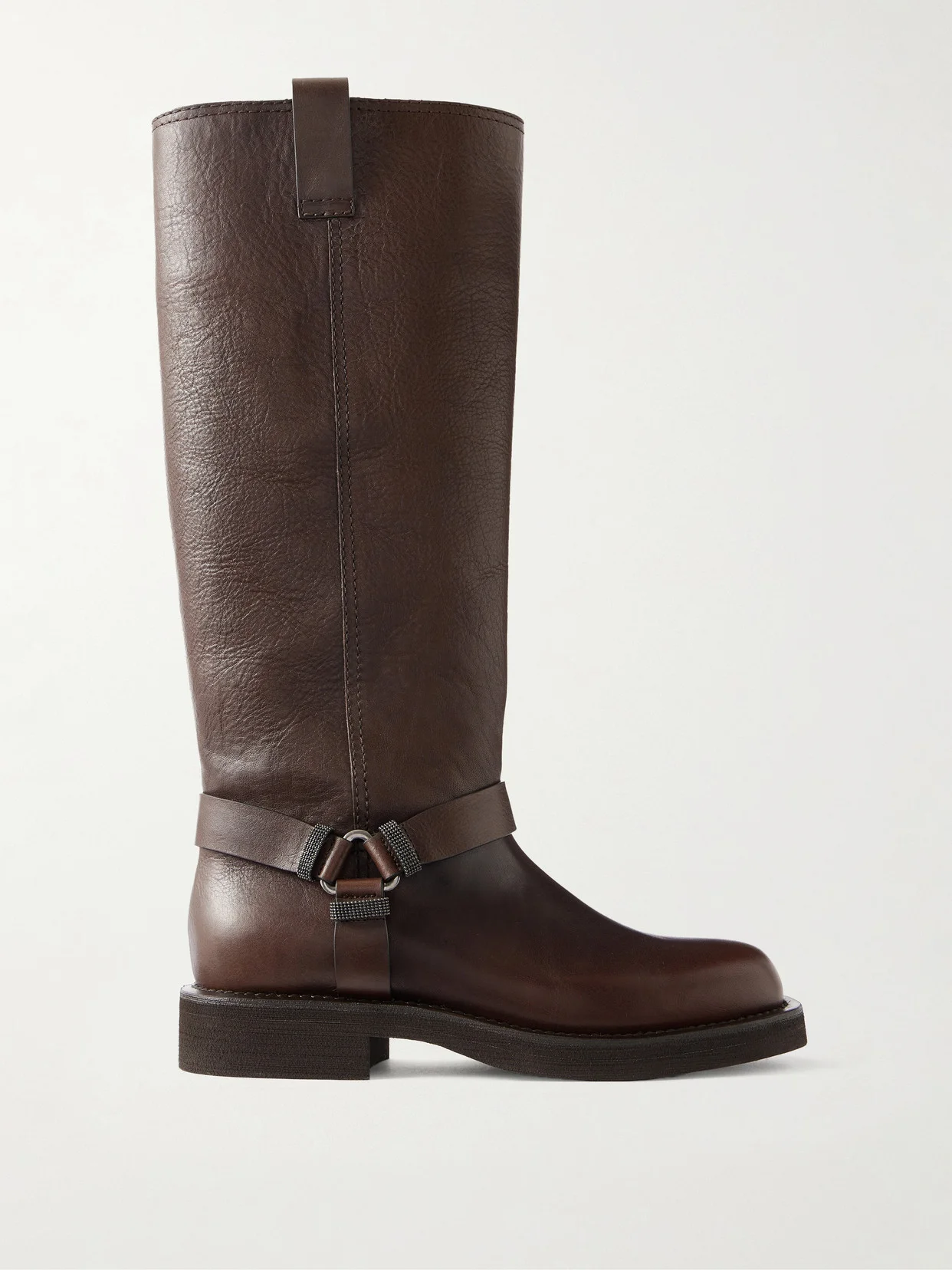 Bead-embellished Leather Biker Boots - 1