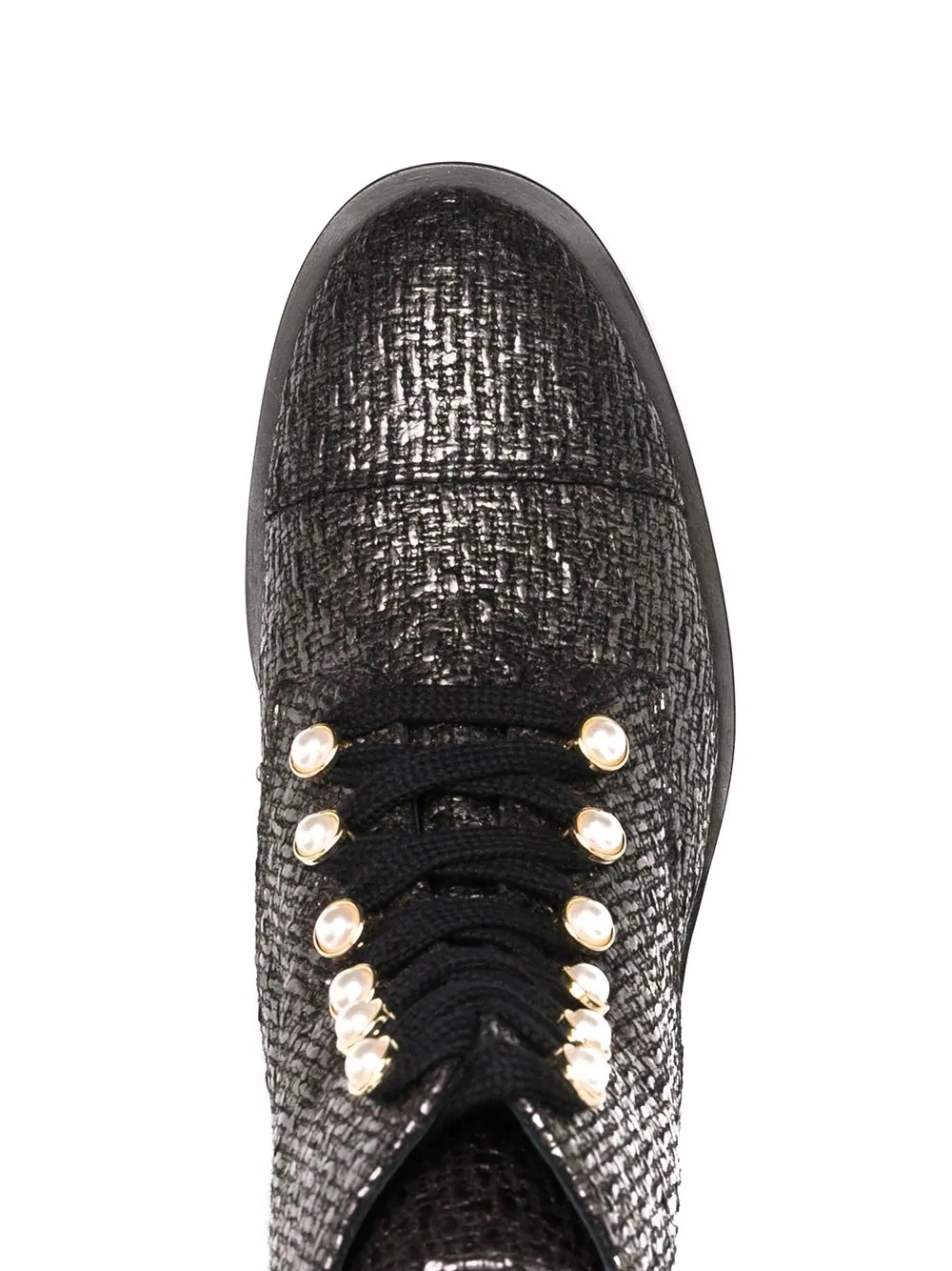 pearl-embellished textured combat boots - 4