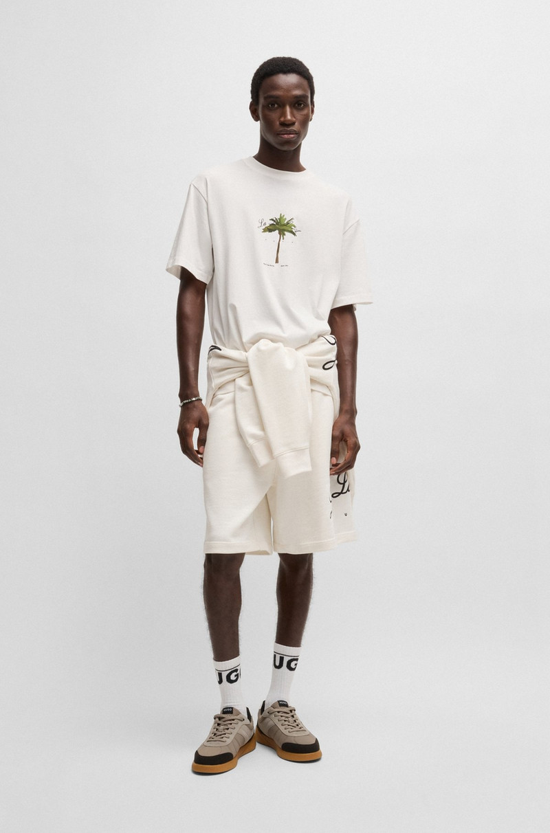 HUGO COTTON-JERSEY T-SHIRT WITH PALM-TREE PRINT outlook