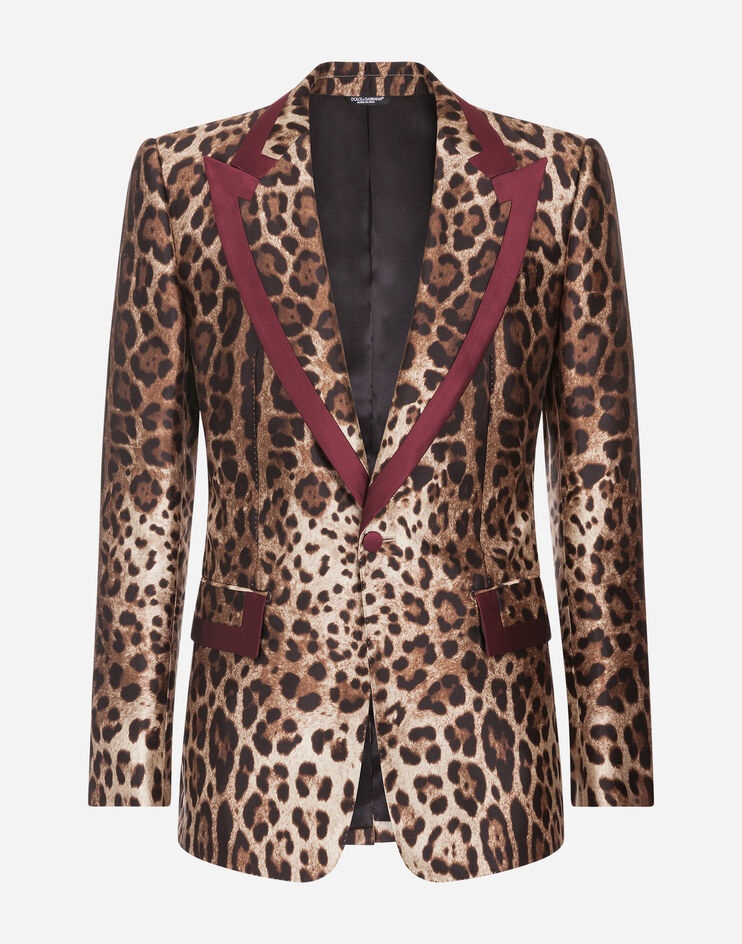 Silk mikado casino jacket with leopard print - 3