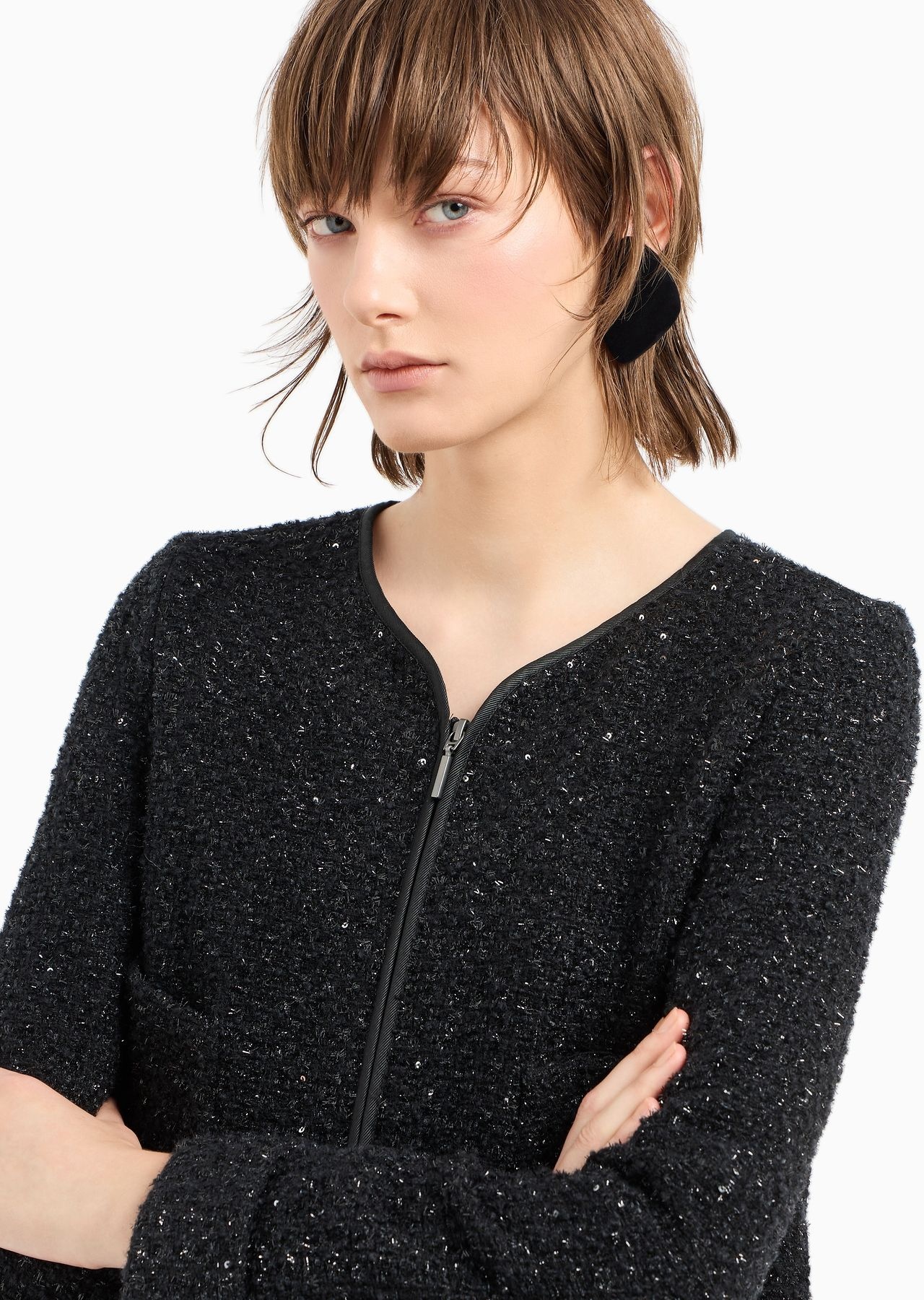 Lurex tweed zip-up jacket with micro sequins - 5