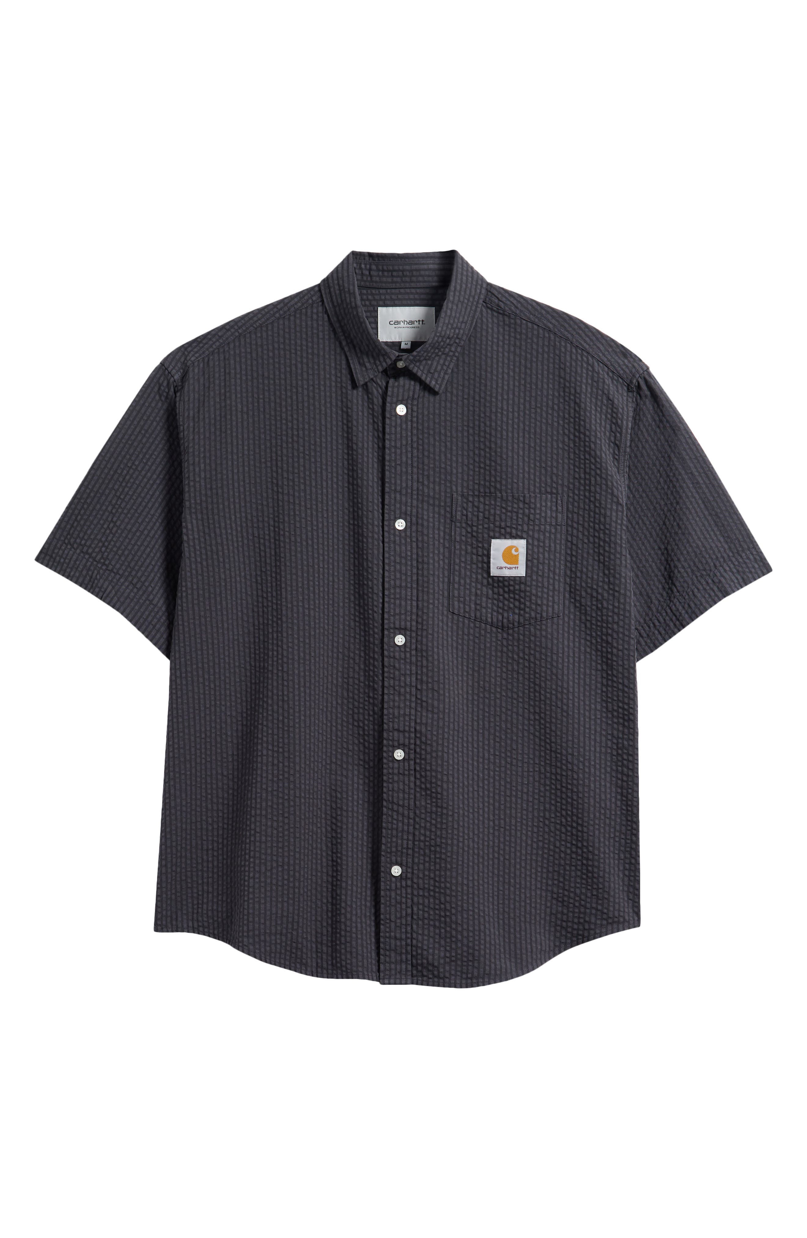 Carhartt Work In Progress Toland Seersucker Short Sleeve Button-Up Shirt in Black Toland Stripe at N - 6