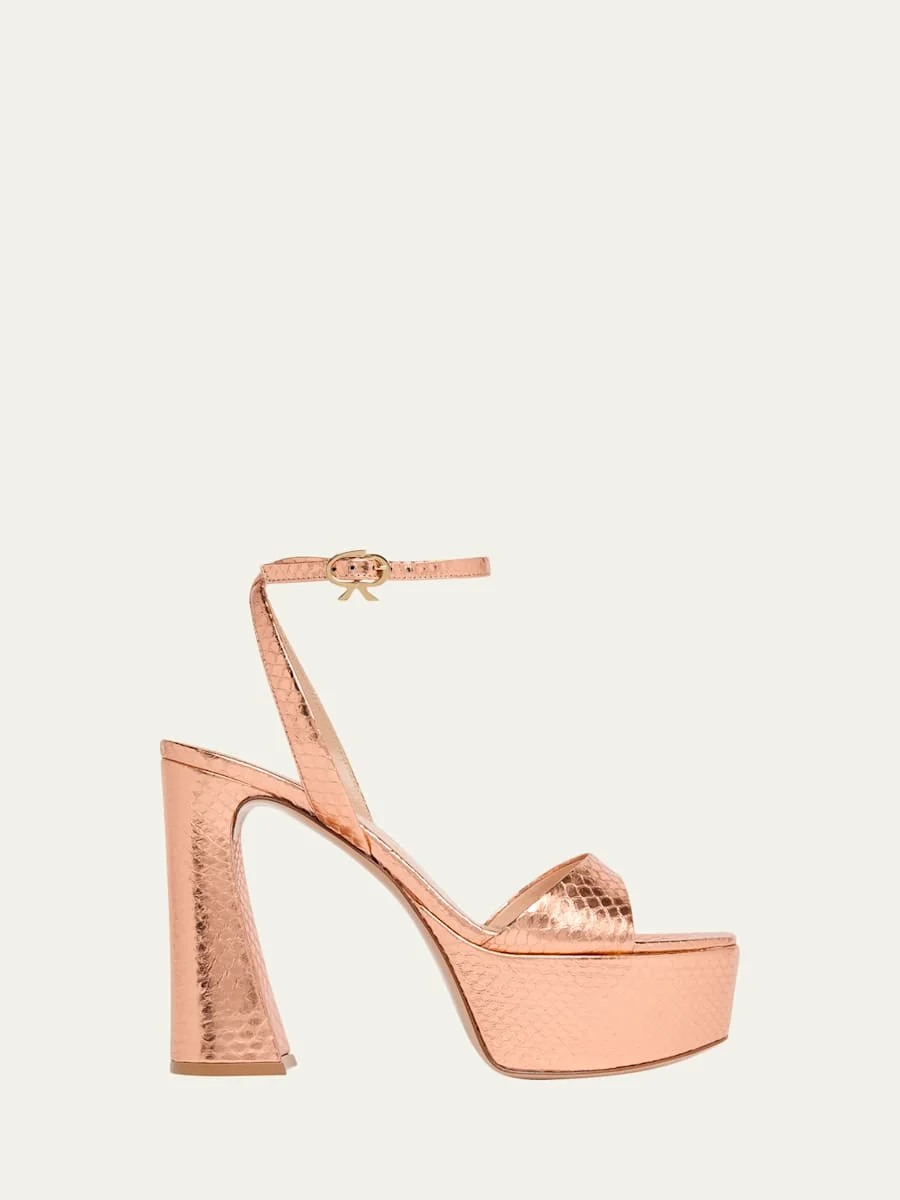 70mm Platform Metallic Snakeskin Leather Sandals - 1