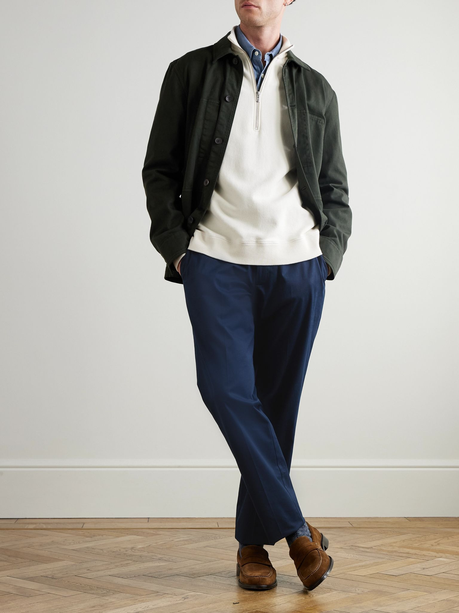 Brandon Slim-Fit Tapered Stretch Cotton and Cashmere-Blend Twill Trousers Navy - 2