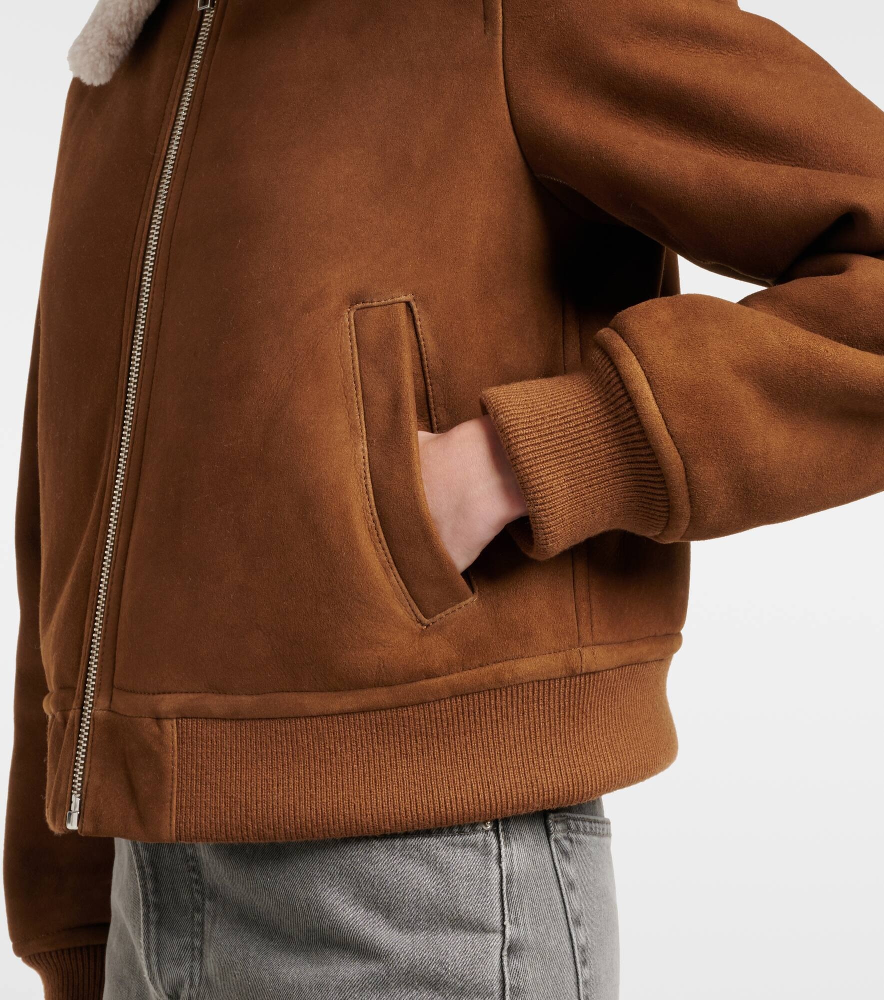 Shearling-trimmed suede bomber jacket - 5