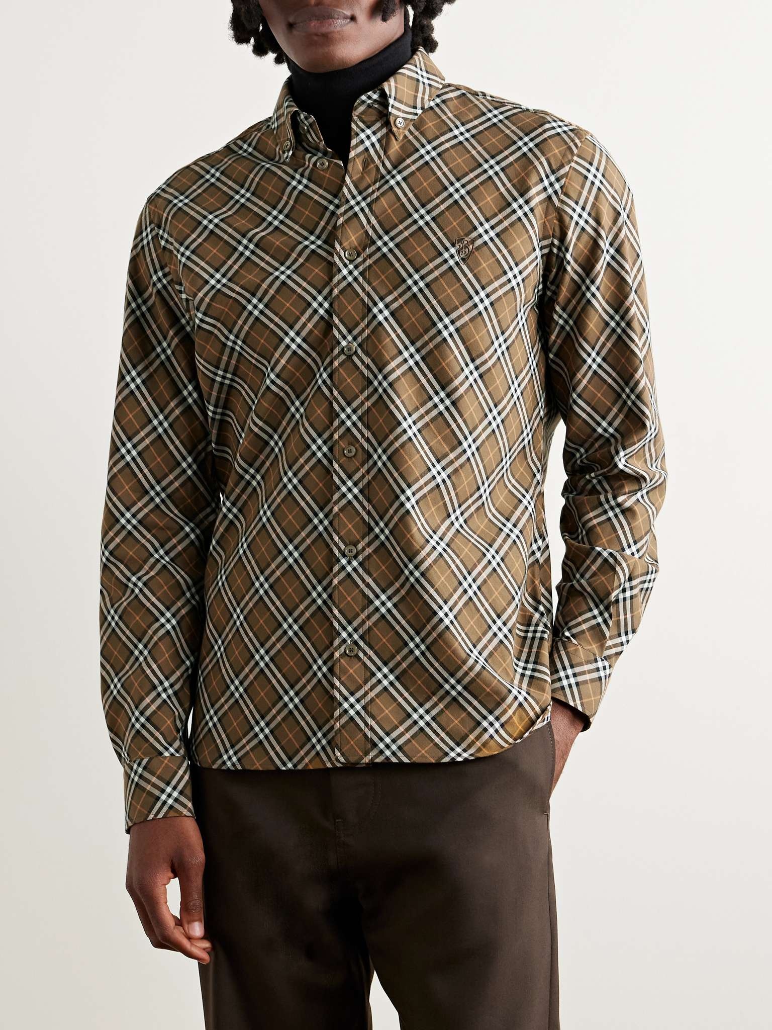 Button-Down Collar Logo-Embroidered Checked Cotton-Flannel Shirt - 3