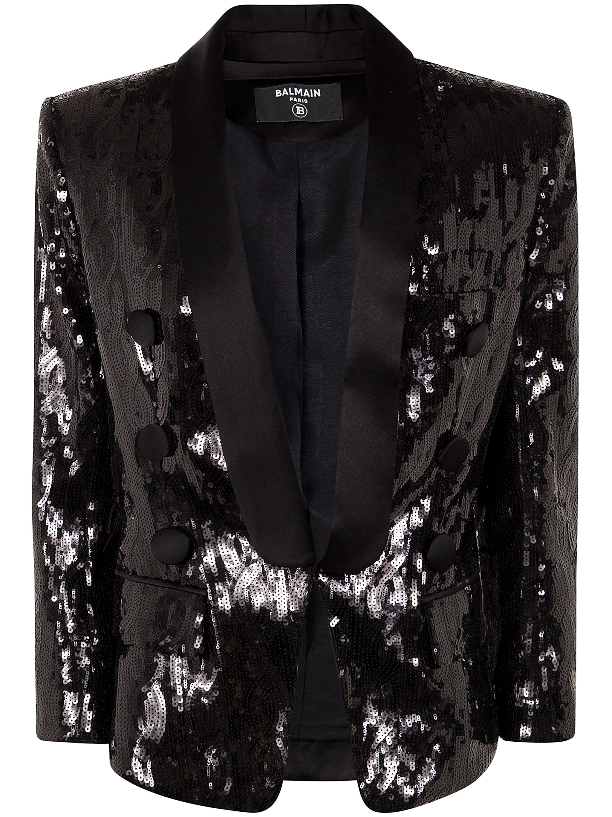 V-NECK GLITTER SATIN TAILORED JKT - 1