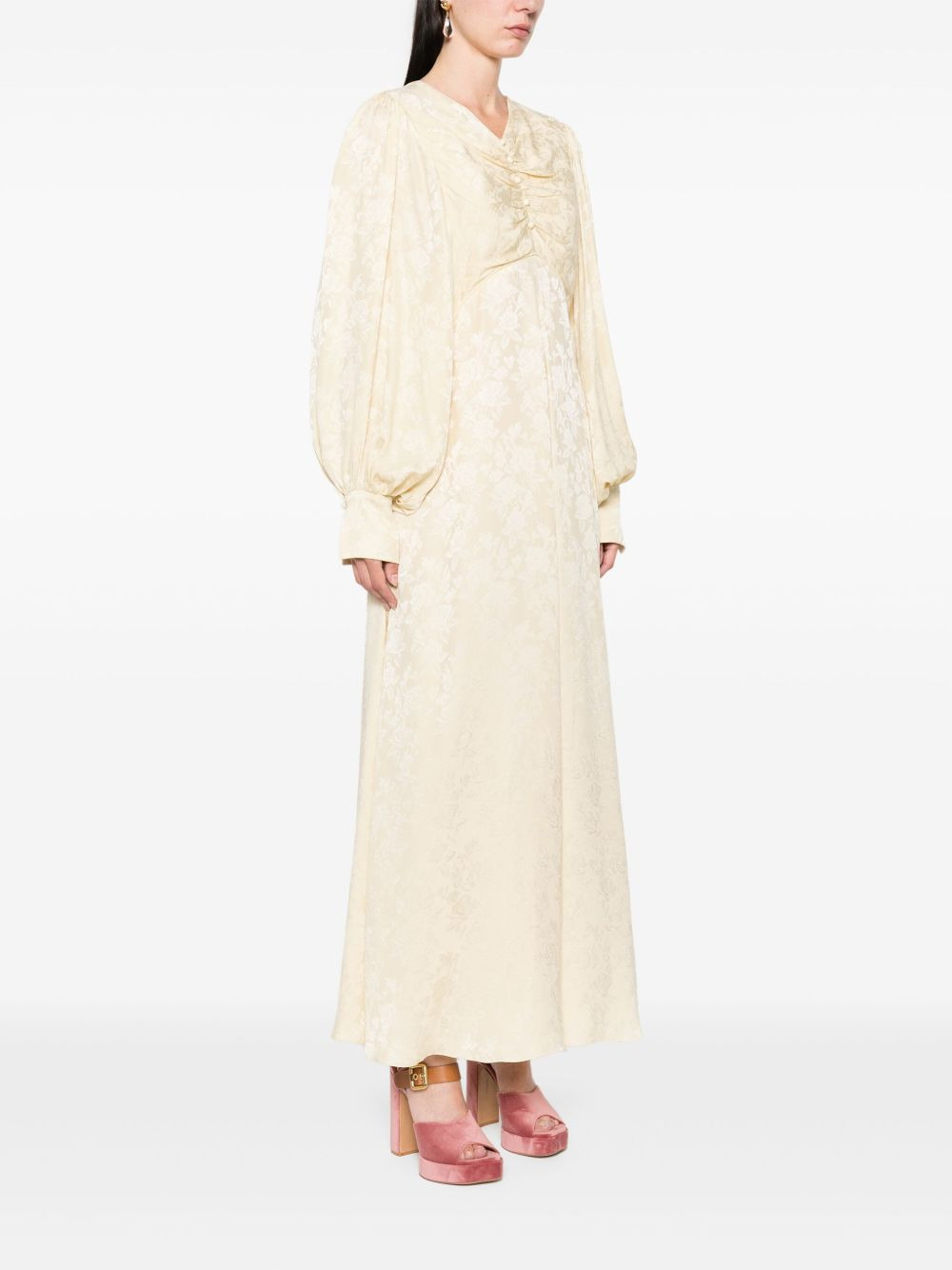 floral-jacquard ruched midi dress - 3