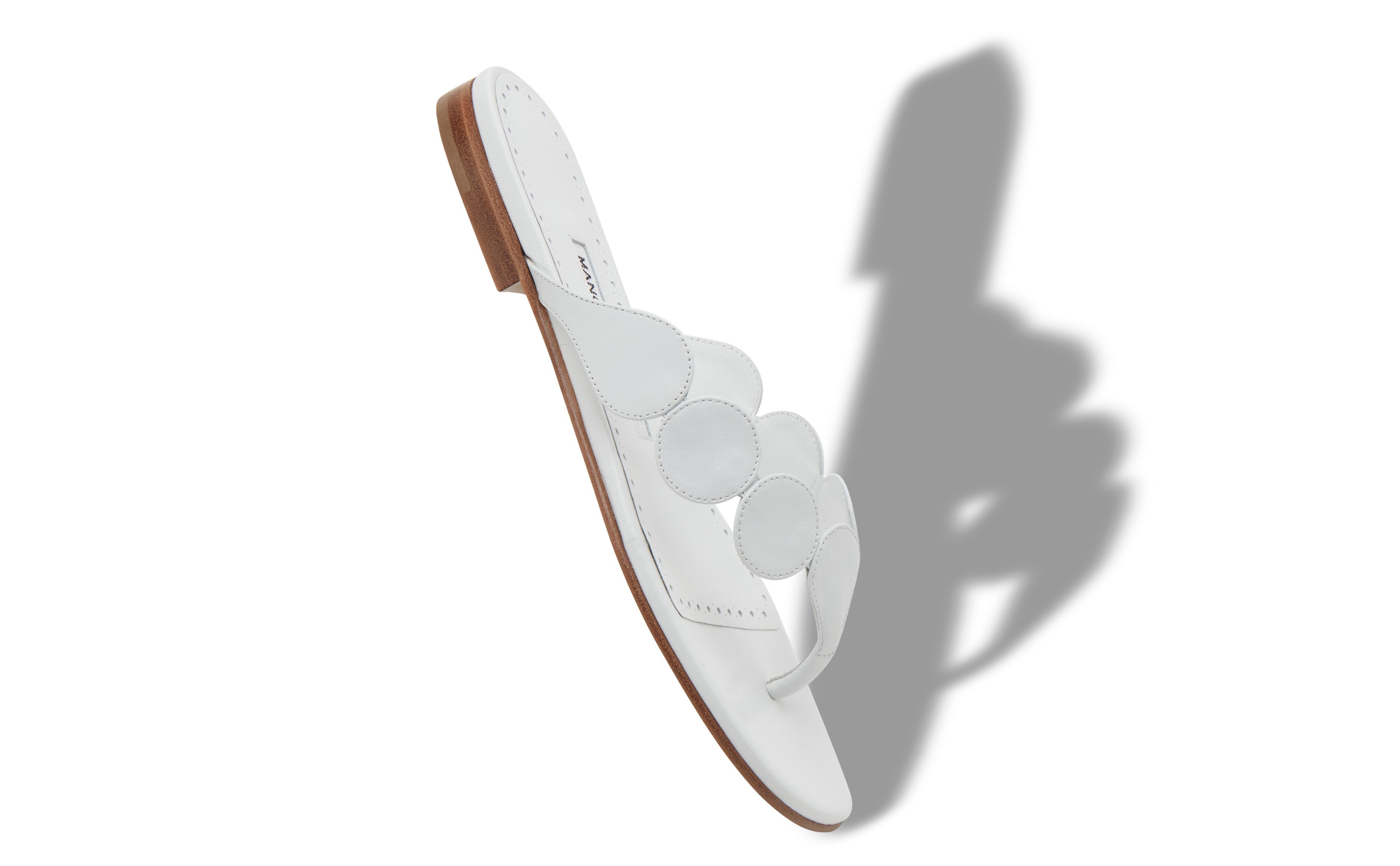 White Nappa Leather Circular Flat Sandals - 2