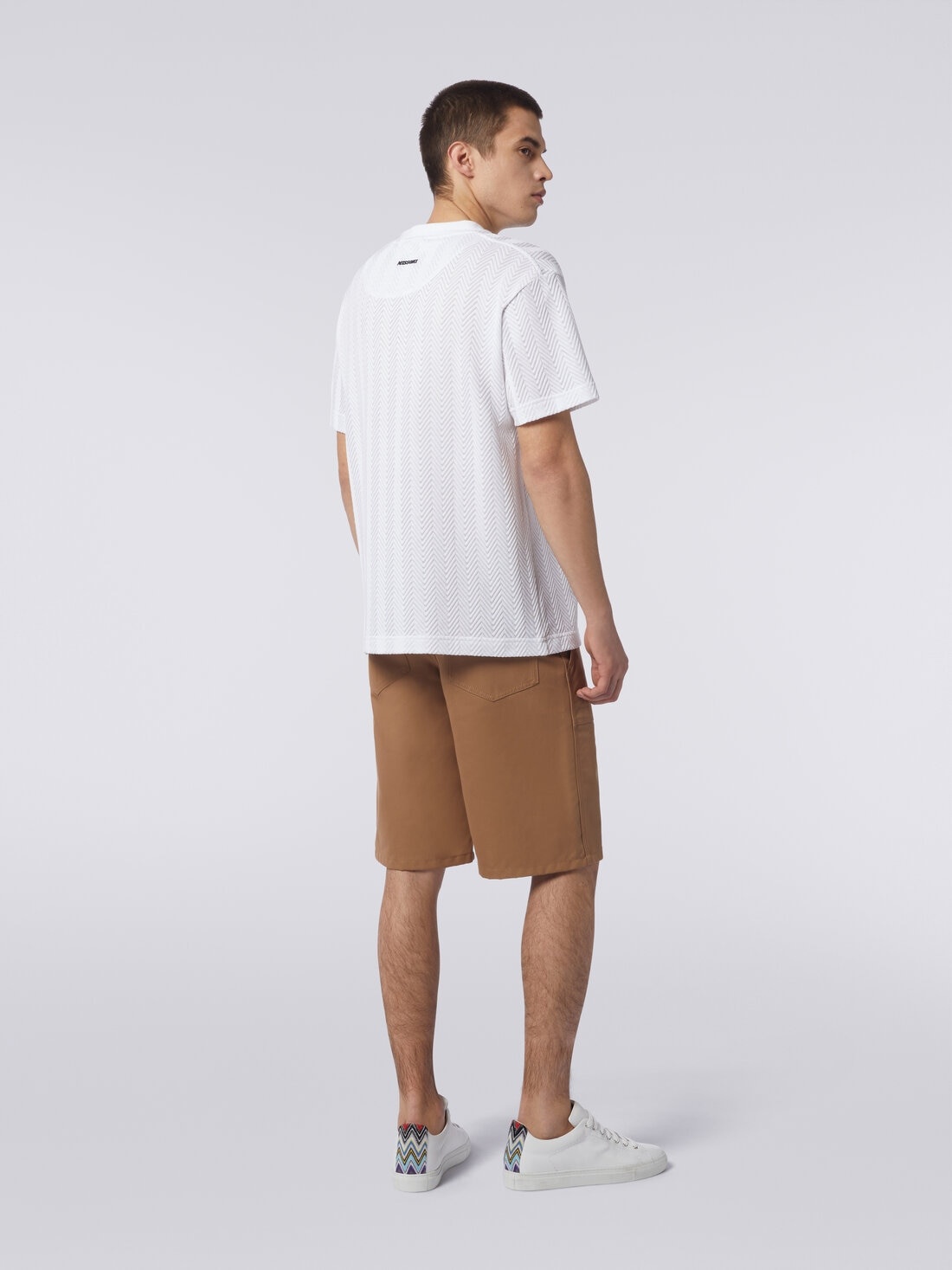 Crew-neck T-shirt in chevron viscose and cotton - 4
