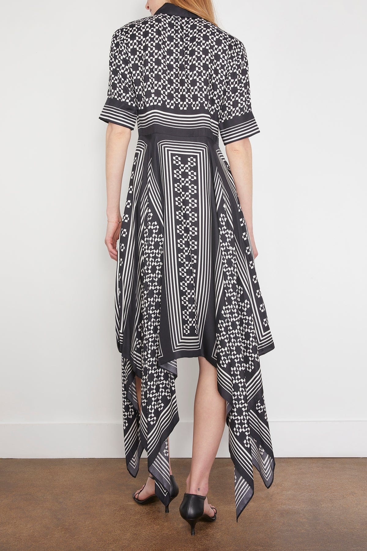 Abrielle Short Sleeve Handkerchief Midi Dress in Black - 4