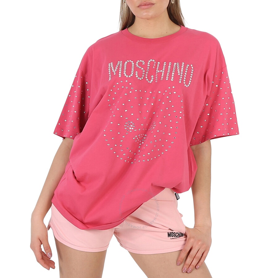 Moschino Fuschia Crystal Teddy Bear Oversize Cotton T-Shirt - 3