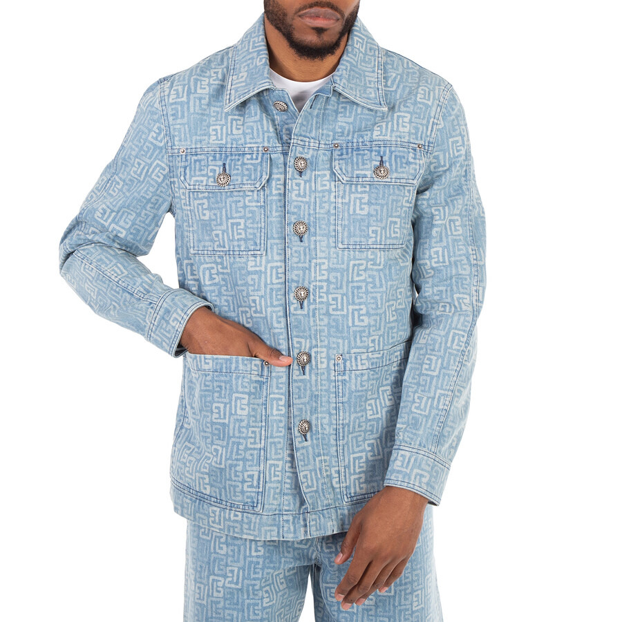 Balmain PB Logo Monogram Pattern Denim Jacket - 4