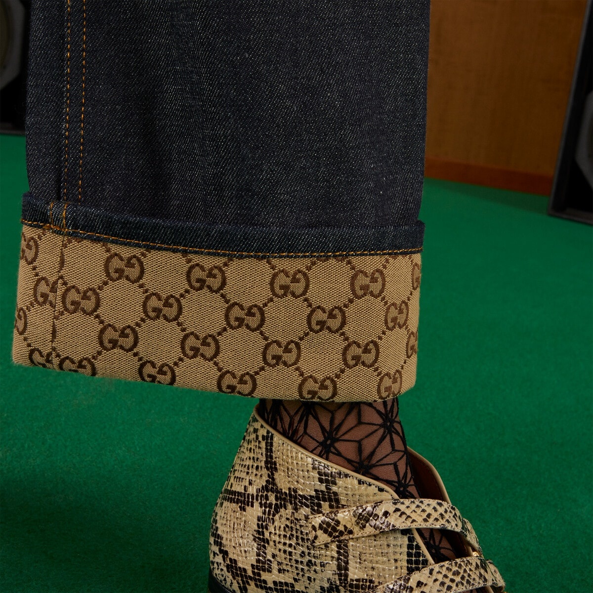 Denim pant with Gucci label - 4