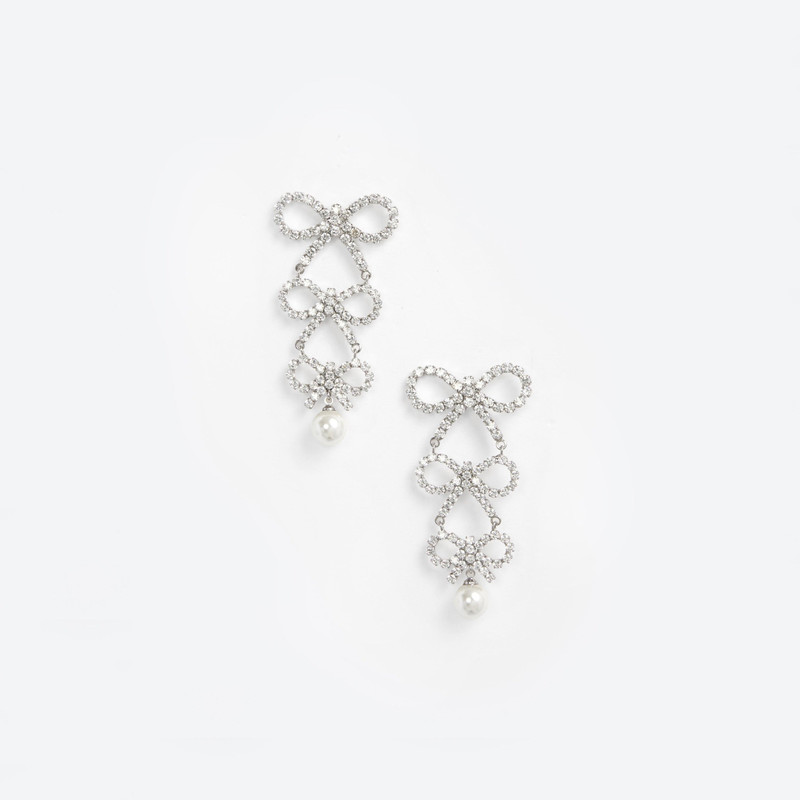 Tiered Crystal Bow Earrings - 1