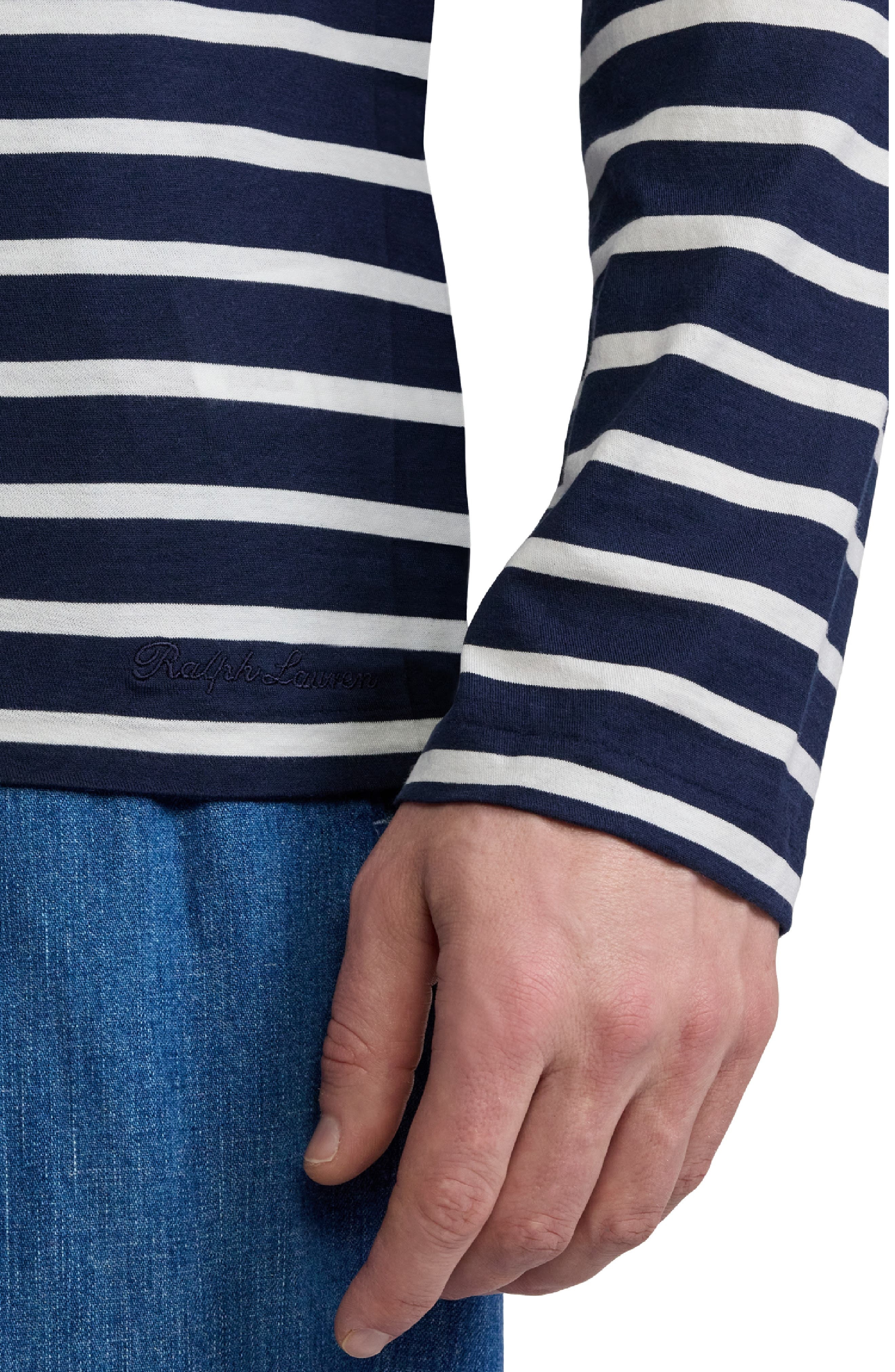 Ralph Lauren Purple Label Luxury Lisle Stripe Long Sleeve T-Shirt in Classic Chairman Navy at Nordst - 4