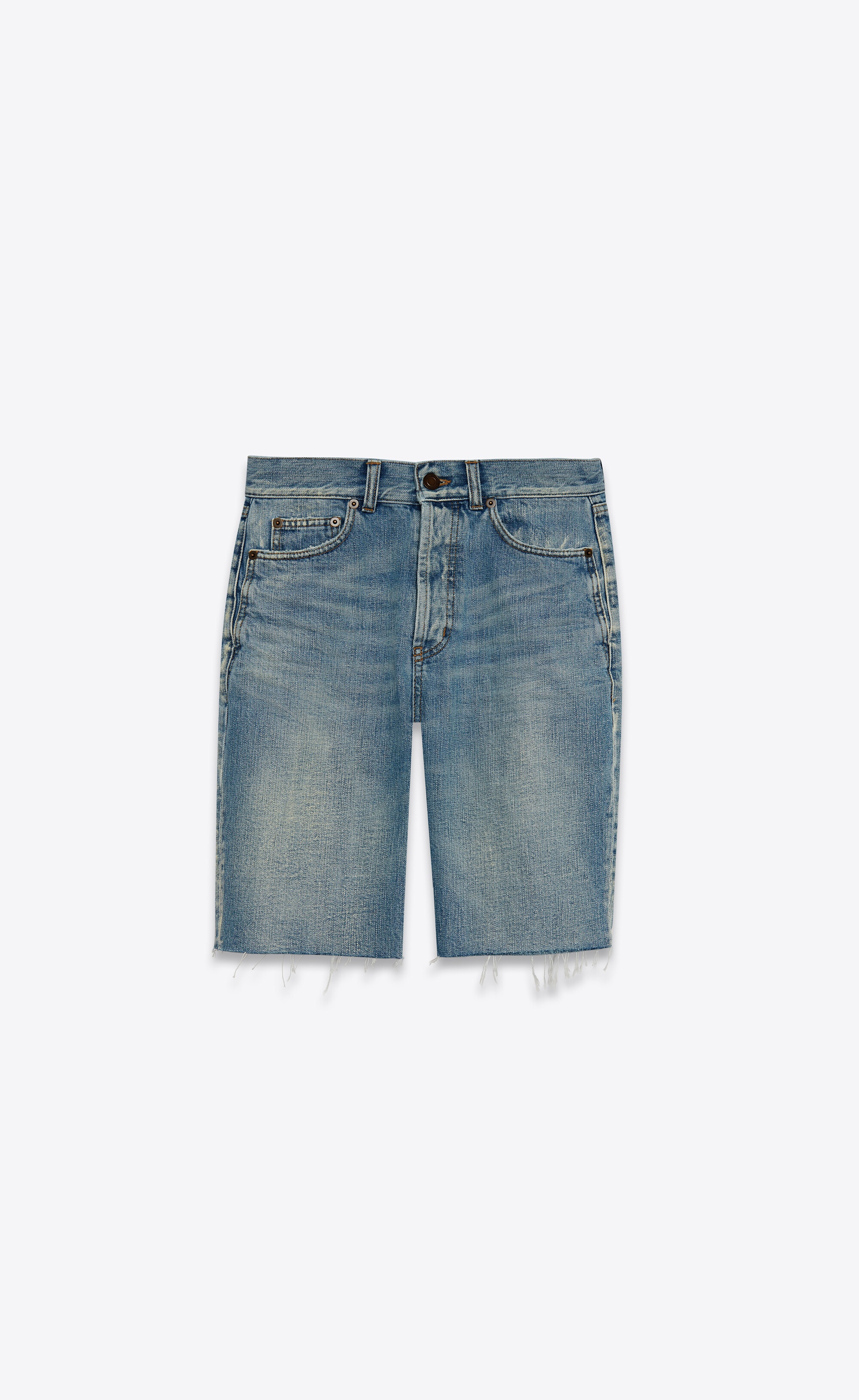 raw-edge shorts in light winter blue denim - 1