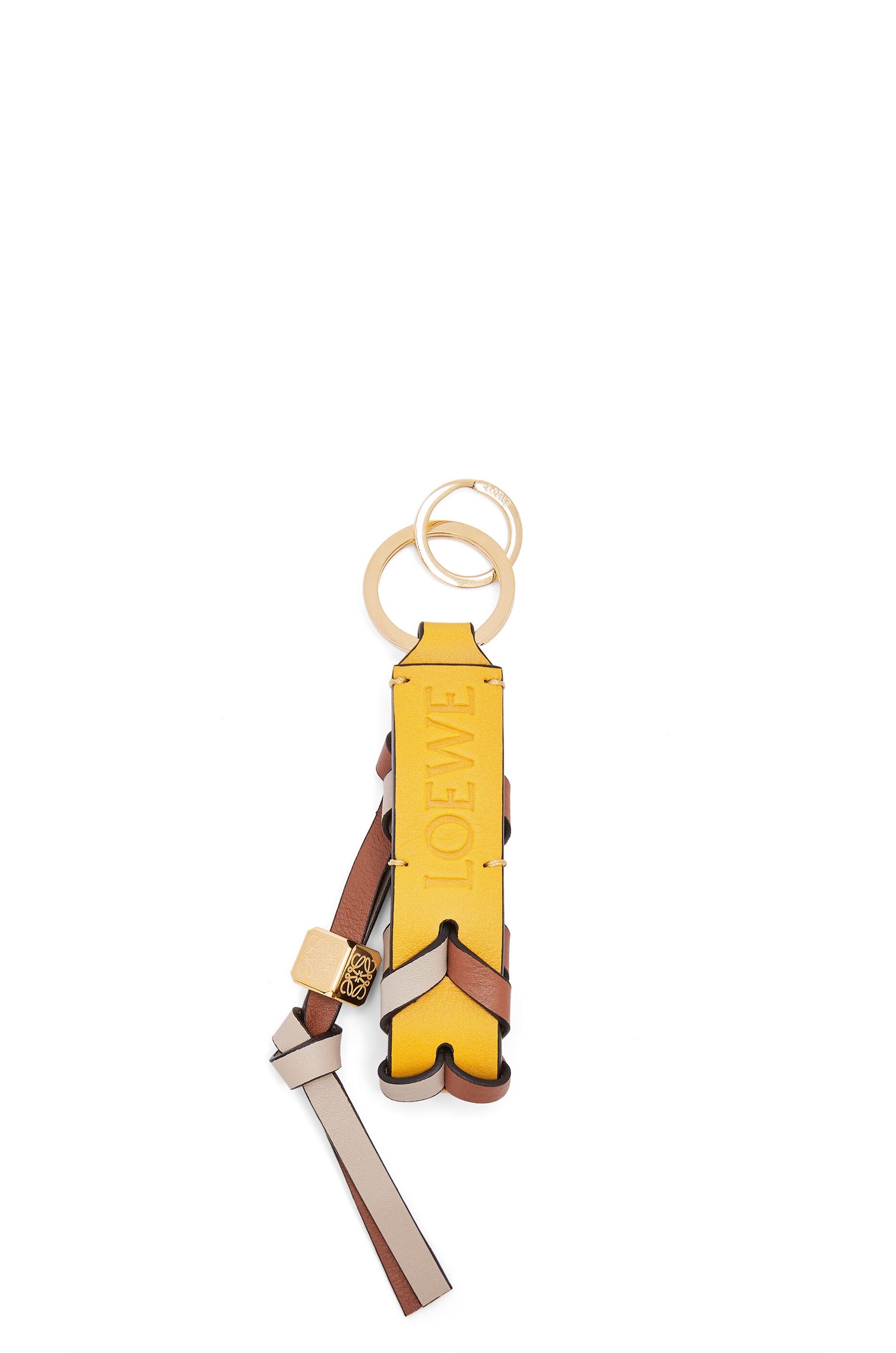 Braided strap keyring in calfskin and brass - 2