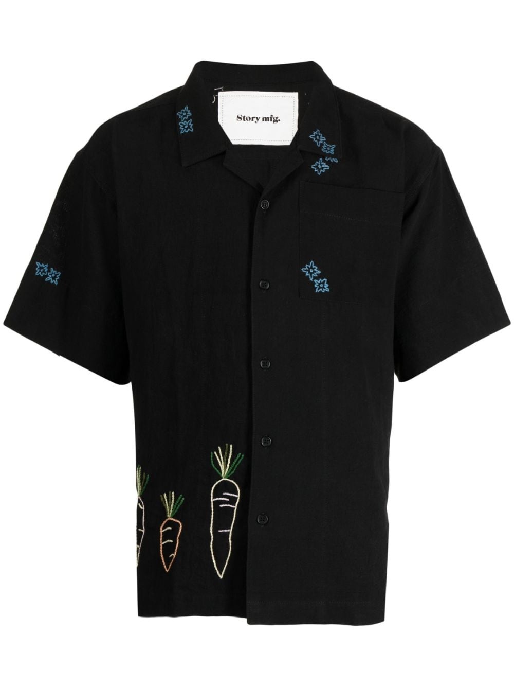 embroidered-motif cotton-linen blend shirt - 1