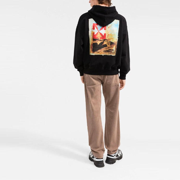Men's Off-White FW21 Logo Alphabet Arrow Pattern Printing Pullover Loose Fit Black OMBB085F21FLE0121 - 3