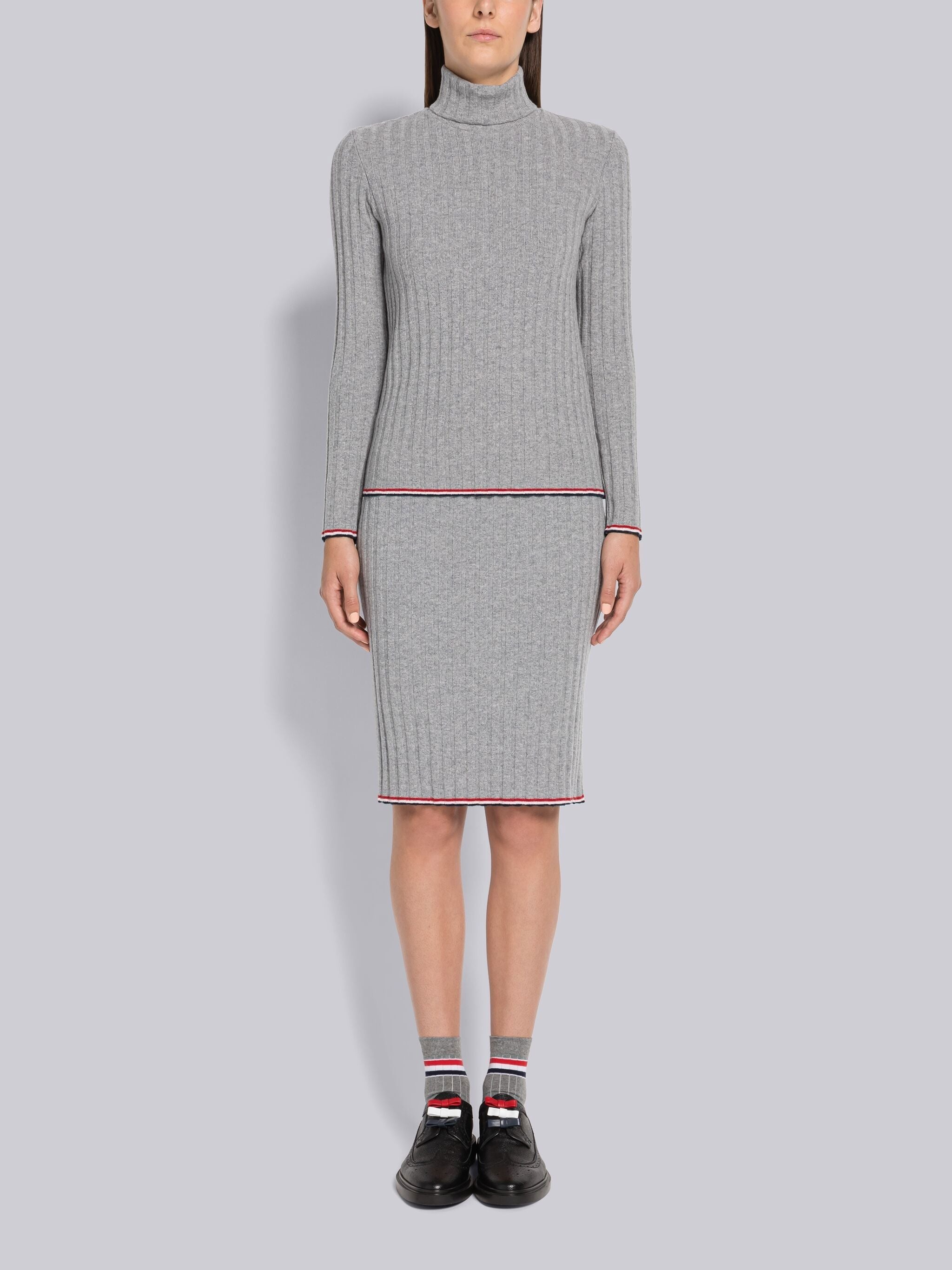 Wide Rib Cashmere Tipping Pencil Skirt - 4