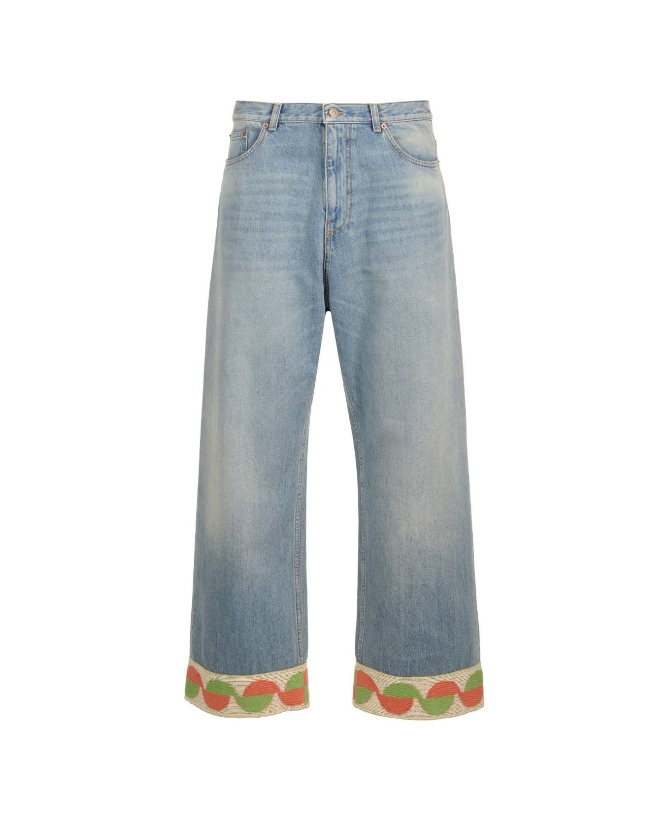 Denim Trousers With Jacquard Hem - 1