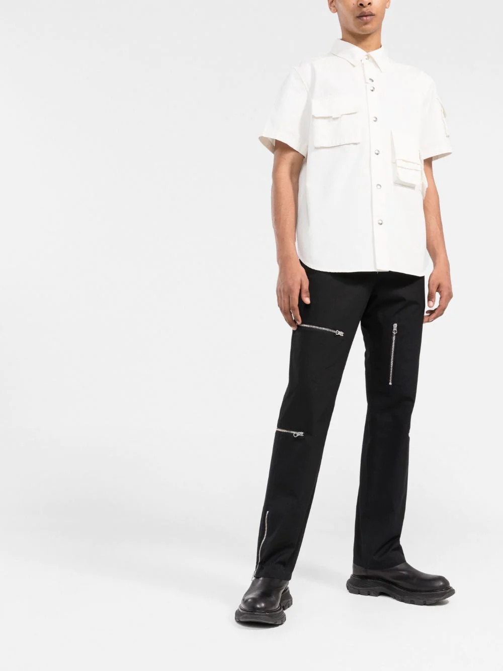 zipped pockets straight-leg trousers - 2