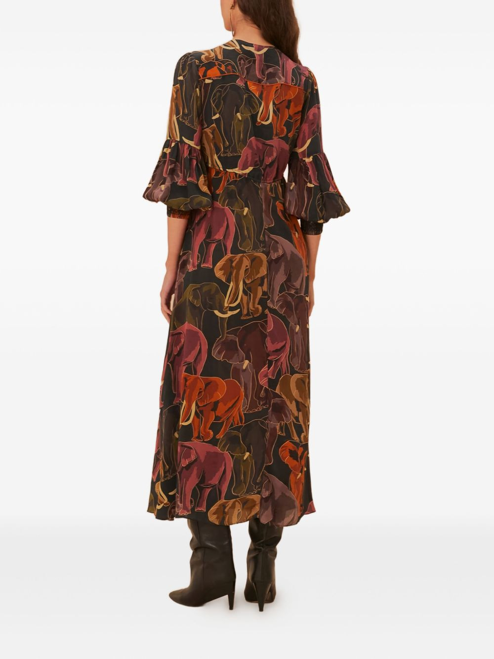 elephant-print puff-sleeve dress - 3