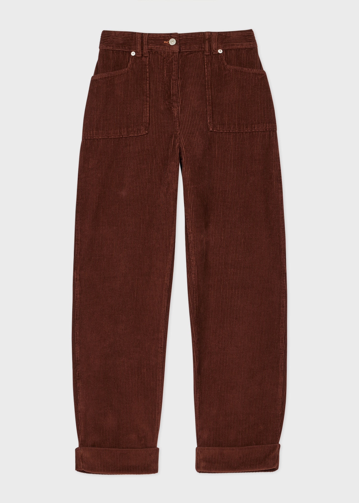 Women's Brown Corduroy Barrel Leg Trousers - 1