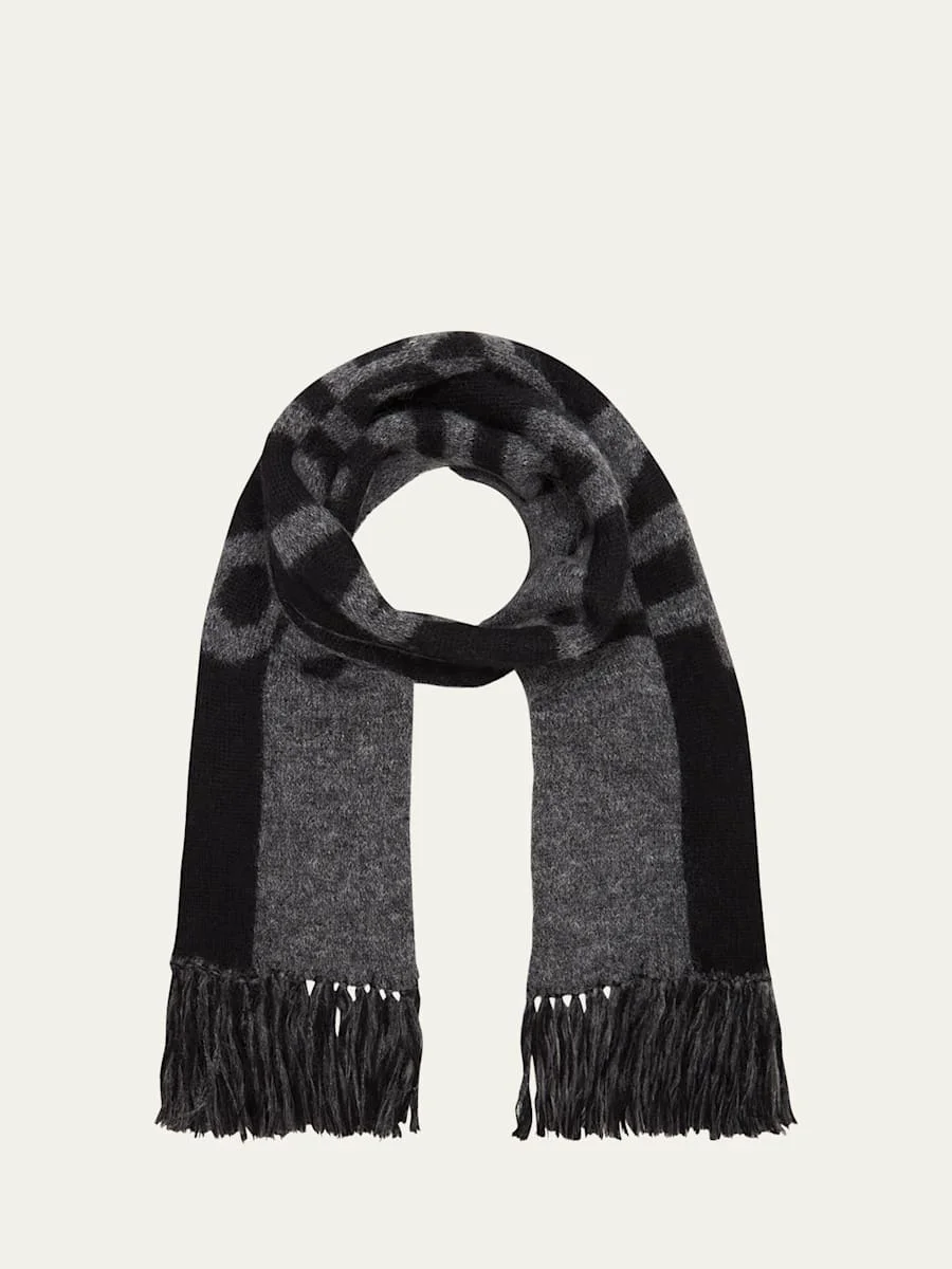 Split Logo Fringe Wool Scarf - 1