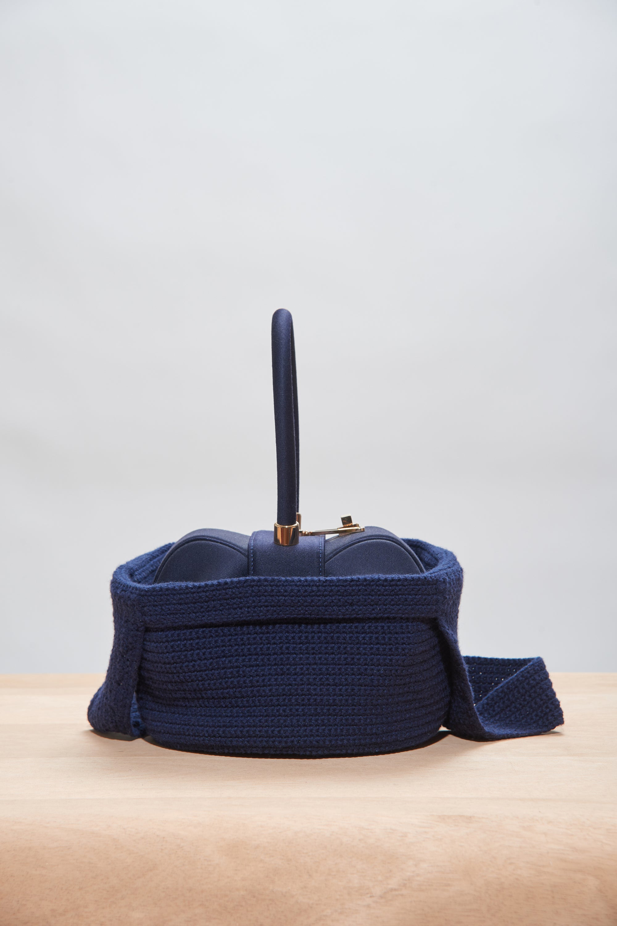 Crossover Knit Bag in Navy Cashmere - 5
