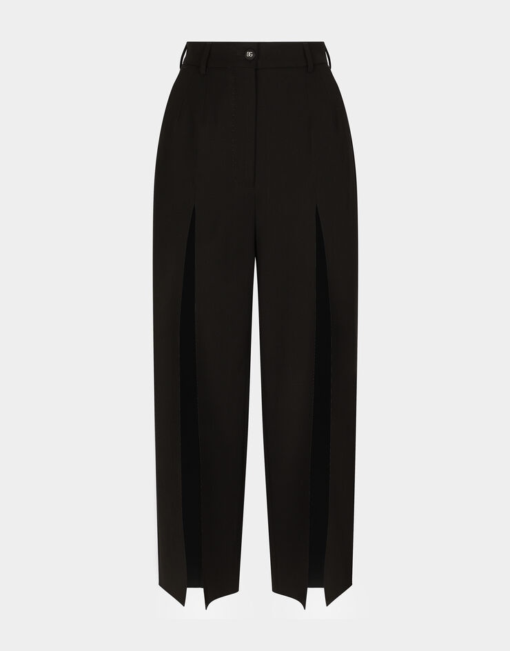 Stretch gabardine pants with slits - 1