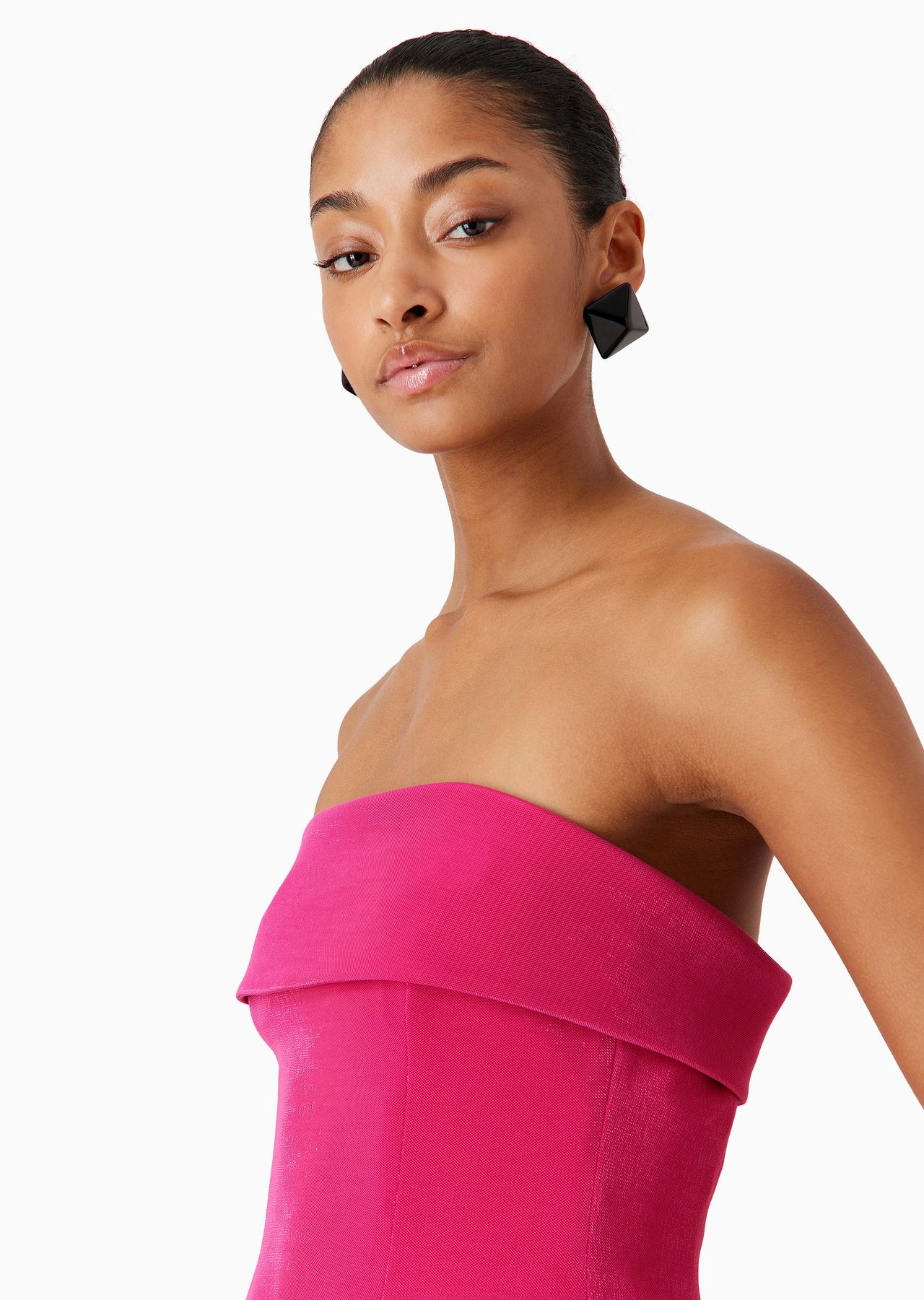 Strapless top in shiny lurex-effect piqué with twisted belt - 5