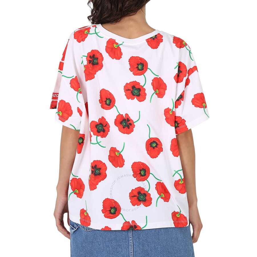 Kenzo Ladies White Poppy All-Over Logo T-Shirt - 5